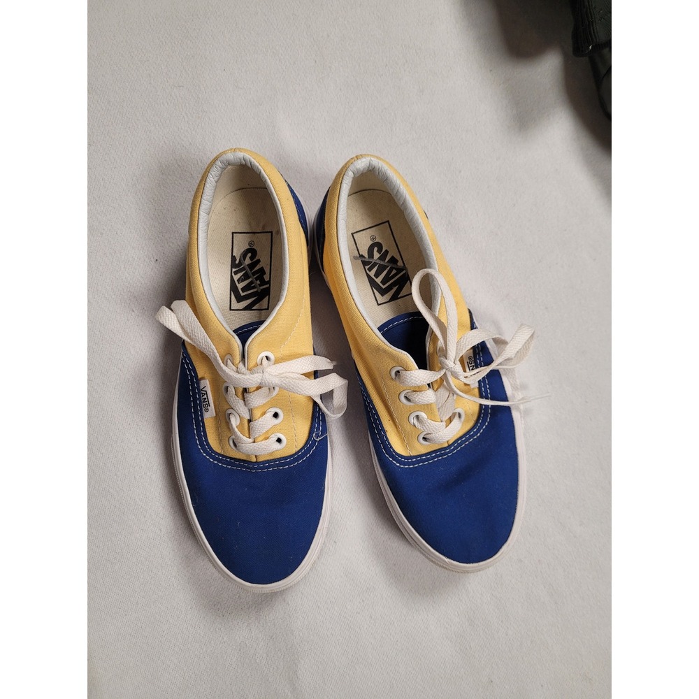 VANS Era Checkerboard‎ Yellow/Blue Canvas RETRO Low Top Sneakers Women's Sz 5.5